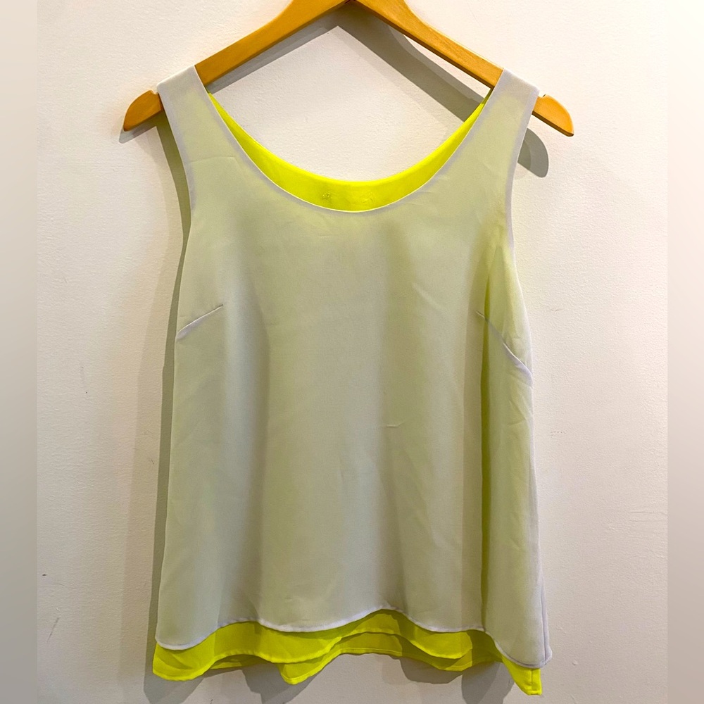 Halogen Medium grey and neon yellow sleeveless blouse